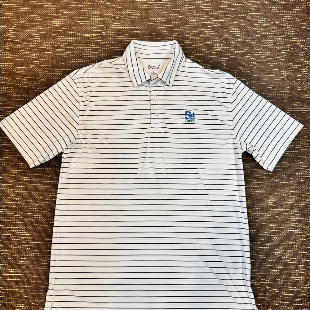 Oxford Men's Polo Shirt - White with Black Stripes